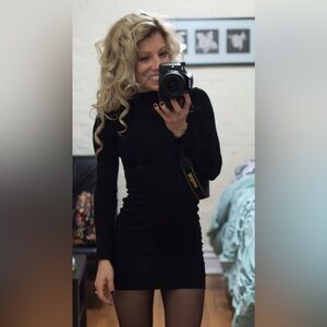 ASOS Black Long Sleeve Mock Neck Open Back Mini Dress Size 0